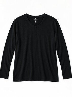 Segments Top Womens XXL Black 100% Merino Wool V Neck Long Sleeve Layering Shirt